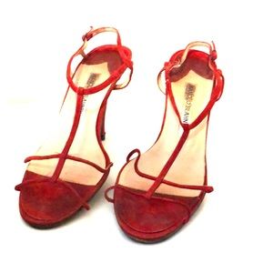 Manolo Blahnik Red suede stiletto sz 39.5 genuine*